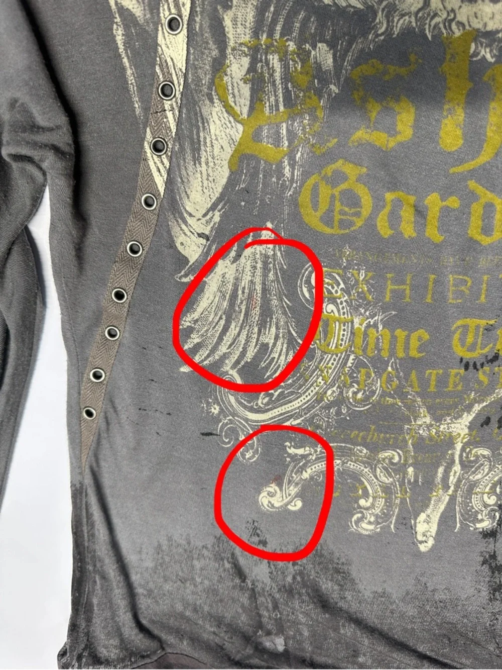 Salvage Y2K Grunge Gray Snap Button Rocker Punk Rivet Thrashed Thin Top XS - Picture 10 of 16